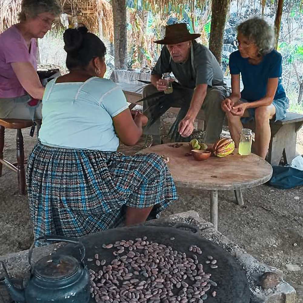 Travelers learning about cacao and chocolate making in Belize