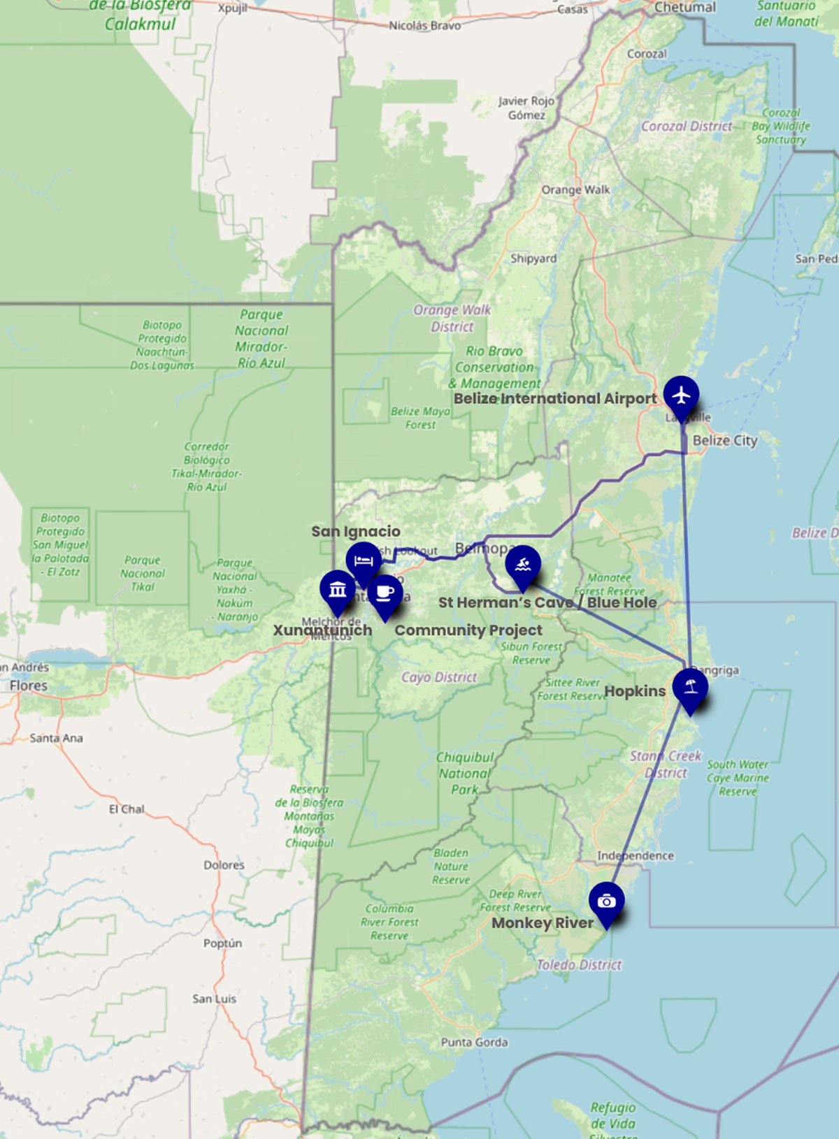 Beloize-Family-Vacation-Map - Authentic Travel Belize Travel Map of The Belize Family Vacation